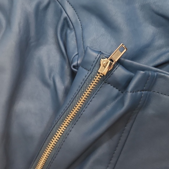 BLUE RAYON POLY MOTO JACKET - Picture 2 of 5